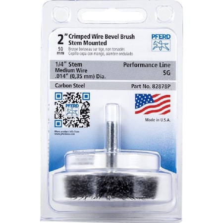 Pferd 82878P 2in Mounted Flared Cup Brush .014 CS Wire, 1/4in Shank, Retail Pkg 82878P-PFERD